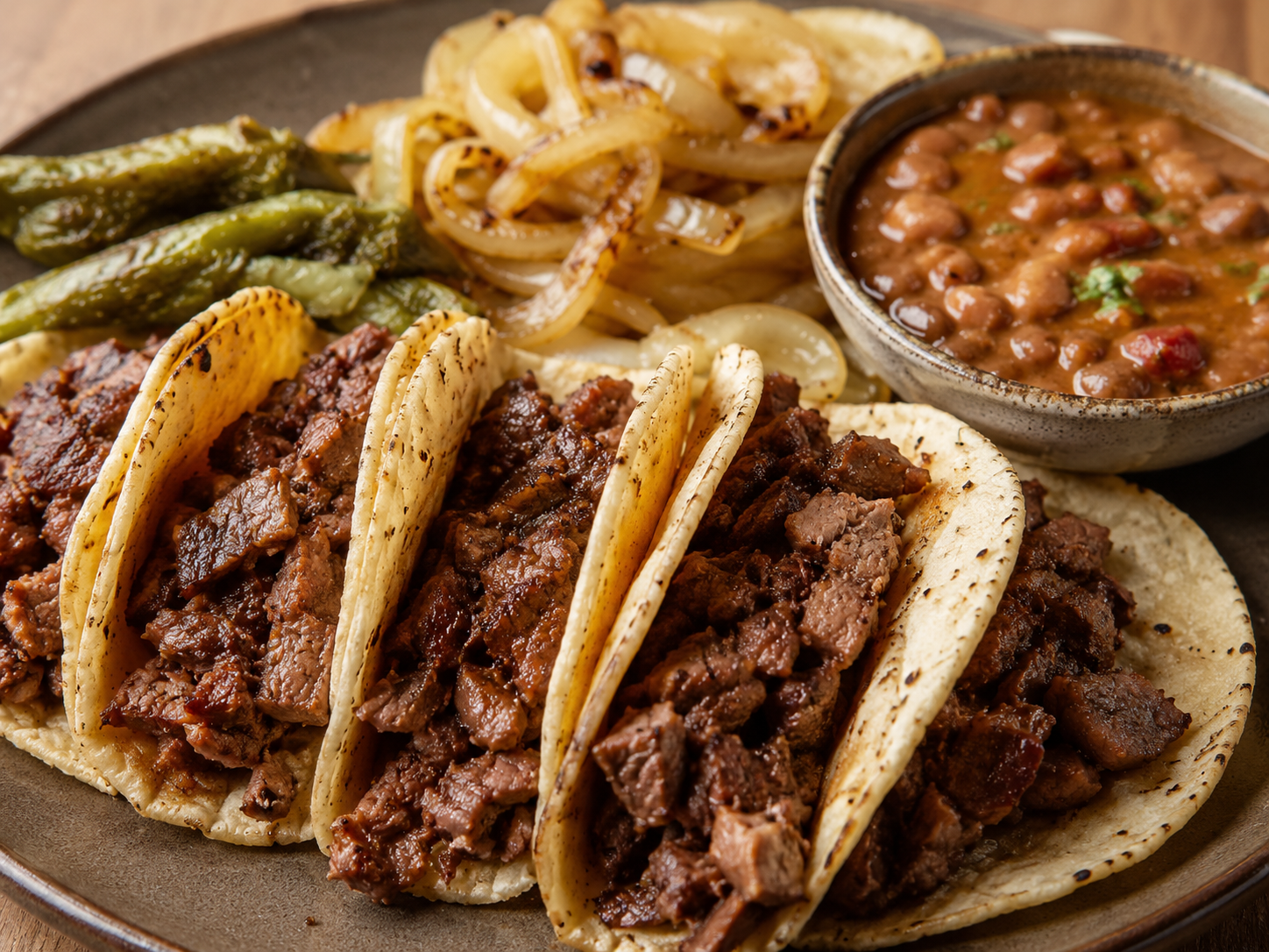 5 Taco plate served with choice of meats on a white plate