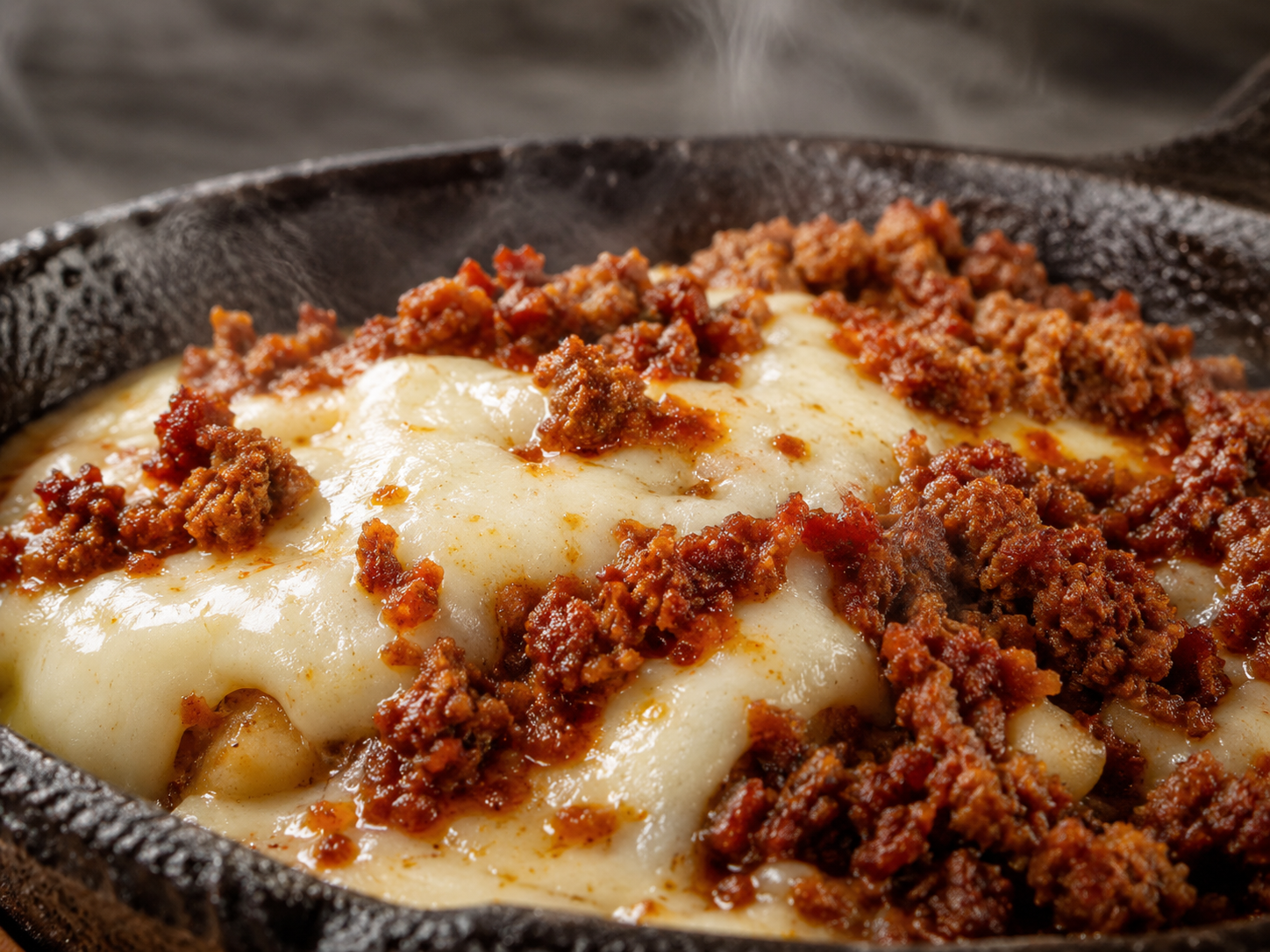 Queso Flamiado plate served with choice of meats on a white plate